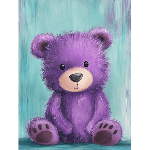 Purple Teddy Bear Canvas Painting， Suitable for Nursery Decor， Bedroom Decor， Living Room Decor， Playroom Decor， and Kid's Room Decor.