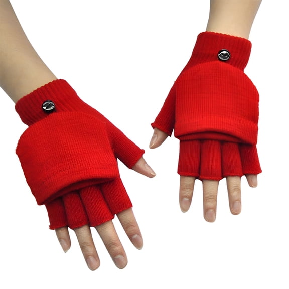 TELOLY Fingerless Gloves for Women, Solid Color Fingerless Gloves, Leisure Gloves, Flip Hand Warmer Fingerless Winter Gloves, Wrist Cover for Adults