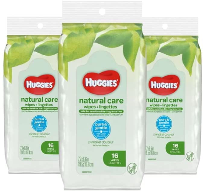 Pure & Gentle Unscented Travel Size Sanitizing Wipes Ideal for Daily Use Baby Hand Wipes for All Skin Types - Safe Sanitizing Wipes with Vitamin E & Aloe | 16 Wipes per Pack, Pack of 3