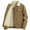 thumbnail image 6 of hlysgo Corduroy Jackets Men Warm Button up Long Sleeve Lapel Sherpa Fleece Lined Jacket Big Men's Winter Coats Trendy Work Outdoor Coat Khaki XXXXXL, 6 of 7