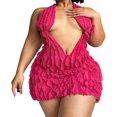 thumbnail image 1 of Women‘s Sleeveless Halter Neck Deep V Neck Dress Backless Ruffles Pleated Party Mini Dress, 1 of 7