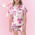 thumbnail image 2 of Girls Silk Pajamas Size 14 Valentine's Day Pjs Short Sleeve & Short Pants Outfit Bow Tie Printed Comfy Summer Lounge Sets Two-Piece Pj Sleepwear Sets 4-5 Years, 2 of 4