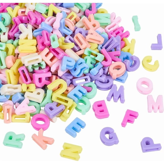 400cs Resin Alphabet Beads Colorful Letter Beads Bulk 3D A-Z Mixed Macaroon Candy Loose Smooth Opaque Letters Spacers for Jewelry Making Supplies DIY Craft Bracelet Keychain Necklace Women Colorful