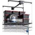 thumbnail image 1 of Overhead Garage Storage Rack 4x4 Ft 250 lb Ceiling Mounted Storage Lift with Dual Safety Locks for Bins and Garage Organization, 1 of 7