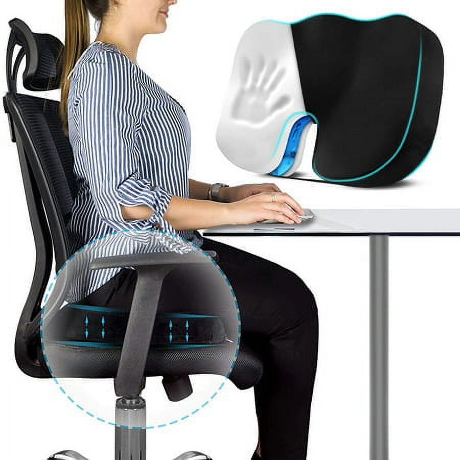 Divine Comfort Gel Enhanced Memory Foam Seat Cushion - Climate Control Gel  Coccyx Cushion for Tailbone Pain Relief - Orthopedic Support Office Chair