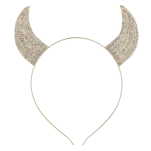 Lux Accessories Gold Tone Faux Rhinestone Devil Horn Costume Cat Ear Headband