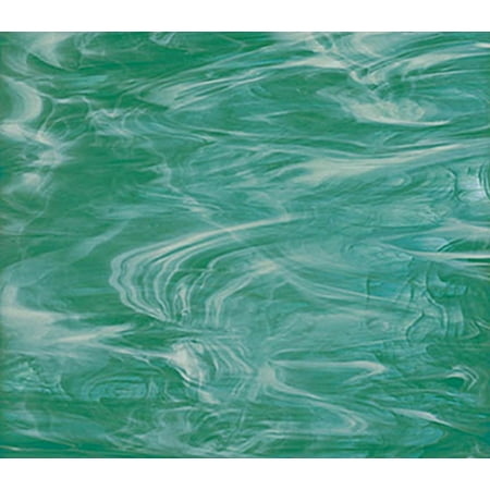 OCEANSIDE STAINED/FUSING GLASS SHEETS - TEAL GREEN/WHITE FUSIBLE (Small 8" x 12")