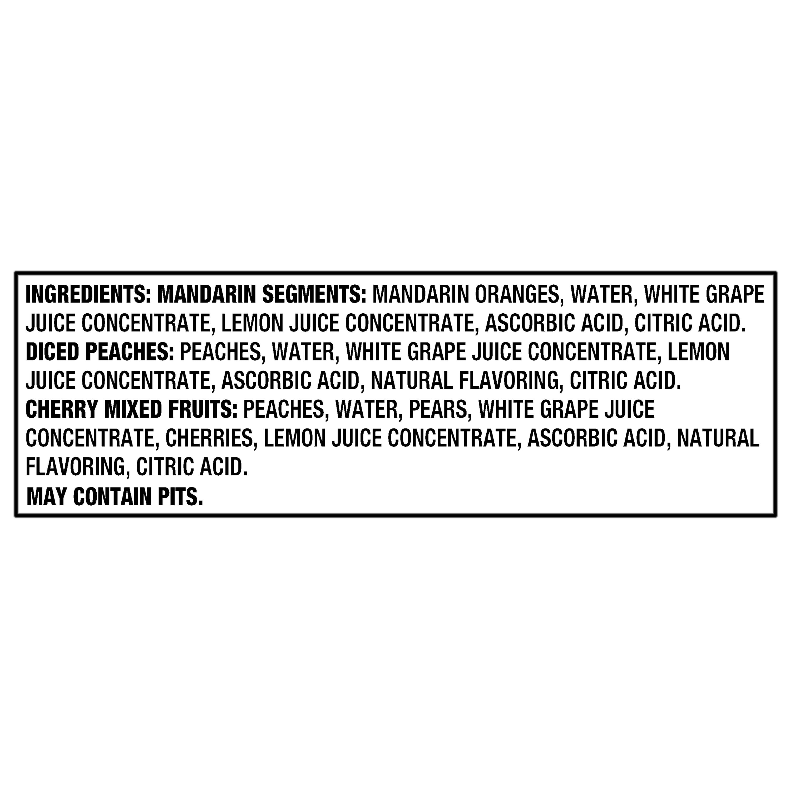 (2 pack) Great Value Diced Peaches, Mandarin Segments, & Cherry Mixed Fruits Variety Pack, 4 oz, 12 Pack