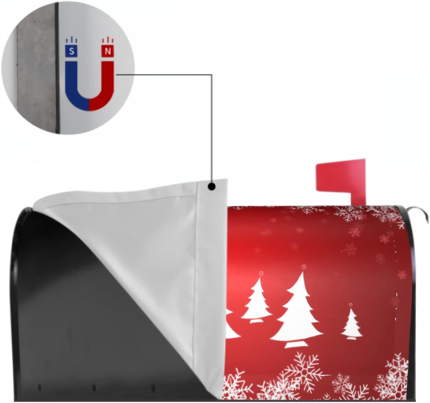 Christmas Tree Mailbox Cover 25.5 x 21 Inchs Standard Size Red Christmas Magnetic Mailbox Covers Winter Snowflake Holiday Large Post Letter Box Covers Garden Yard Home Decor for Outside