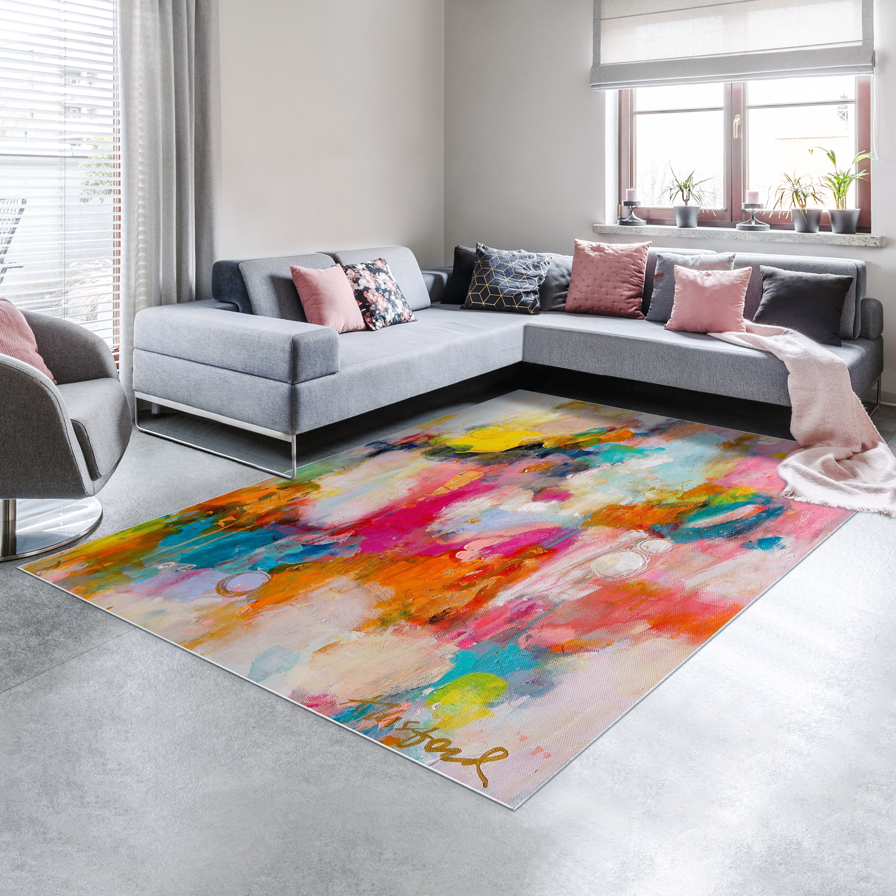 A Colorful Mindset Washable Abstract Art Area Rug size 8'x10', Power-loomed, Heavenly Softness with Non-Slipping Backing