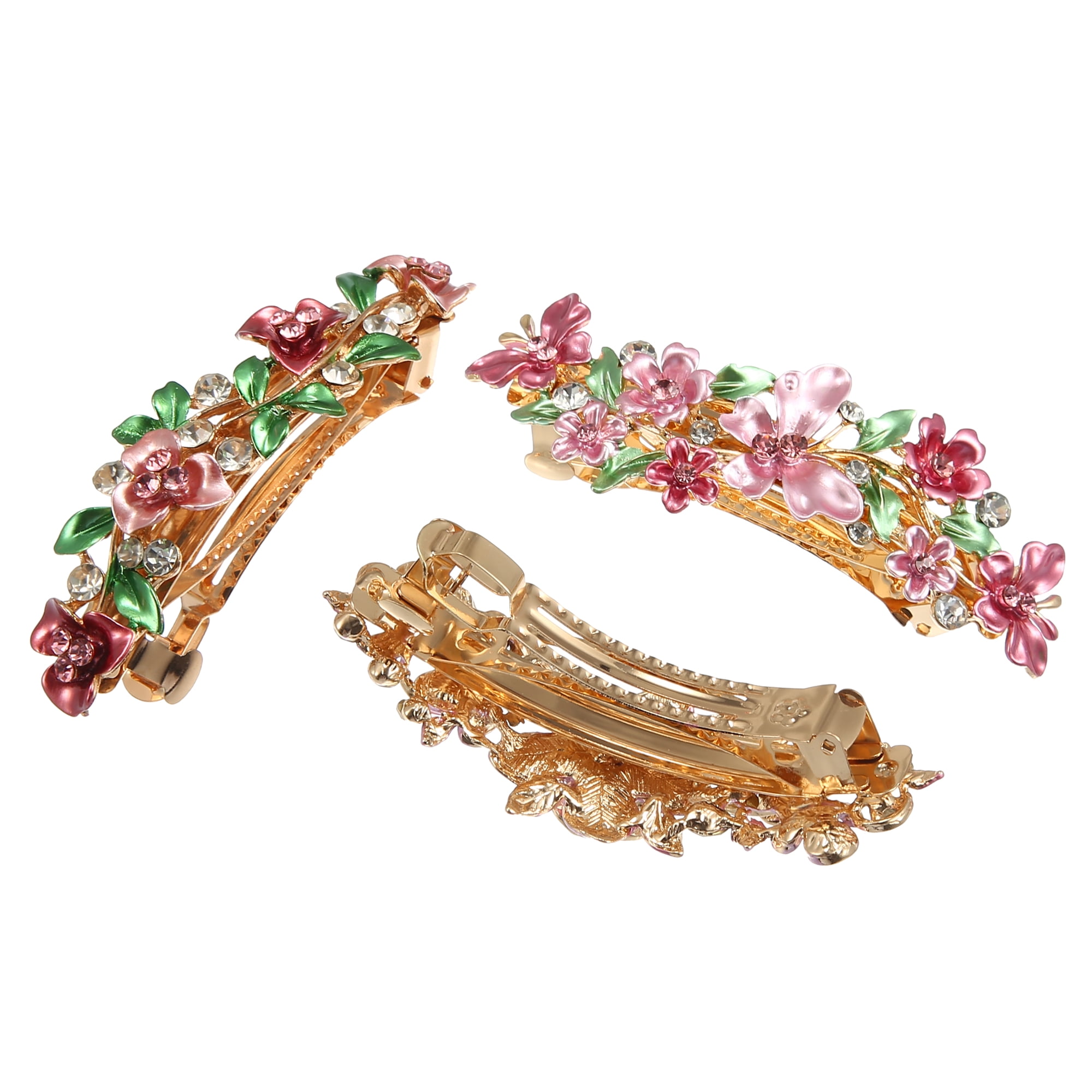 Unique Bargains 3 Pcs Hair Barrettes Accessories Pink