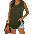 thumbnail image 2 of Aayomet Tank Top For Women Womens Scoop Neck Ribbed Tank Tops Low Cut Solid Summer Sleeveless Henley Tees Shirts,Army Green XL, 2 of 5