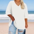 thumbnail image 6 of Bovxnpu 3/4 Length Sleeve Womens Tops, Plus Size Cotton Casual Blouses for Women, Women's Oversized V-neck Short Sleeved Solid Summer Base Shirt Sports T-shirt XXXL, 6 of 6