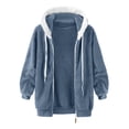 thumbnail image 6 of Xudanell Womens Winter Sherpa Fleece Jacket Fashion Women Casual Solid Hooded Plush Warm Jackets Zipper Cardigan Tops Coat (Blue,5XL), 6 of 7