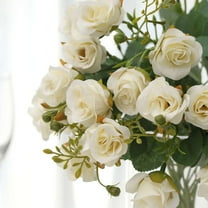 Efavormart 2 Pack | 12" Ivory Artificial Open Rose Flower Bouquets, Small Faux Floral Arrangements