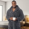 thumbnail image 3 of Ross Michaels Mens Robe Big & Tall with Hood - Long Plush 400GSM Luxury Fleece Bathrobe with Shawl Collar (Grey, Large-X-Large), 3 of 3