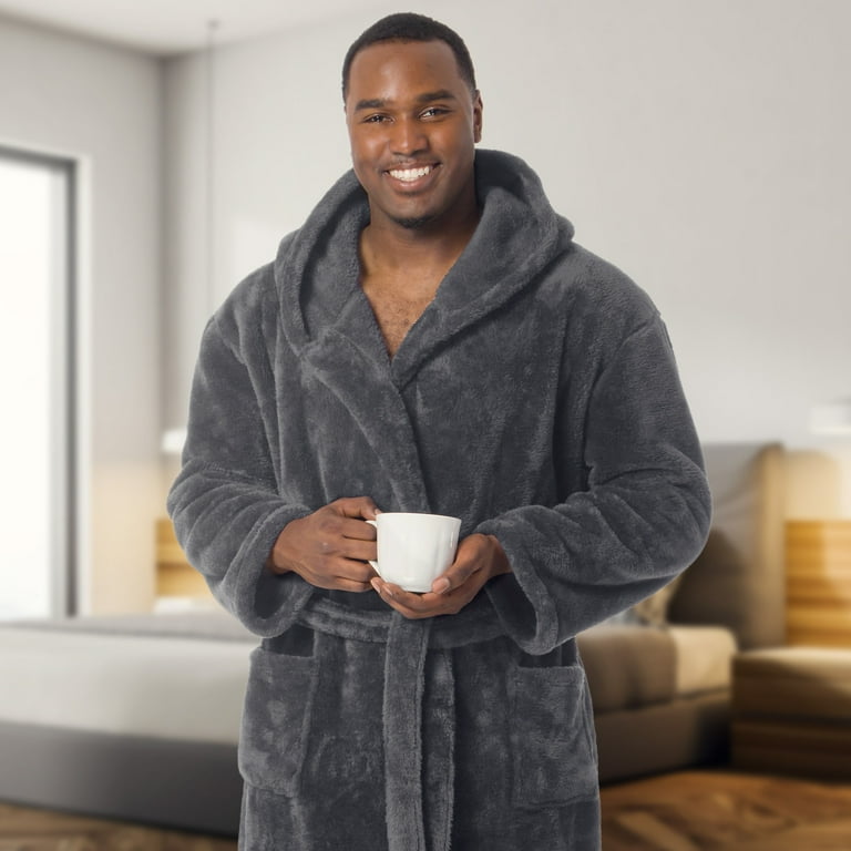 Ross Michaels Mens Robe Big & Tall with Hood - Long Plush Sherpa Lined Bathrobe