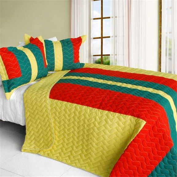 ONITIVA-QTS01190-23 Violet Moon - 3 Pieces Vermicelli-Quilted Patchwork Quilt Set  Full & Queen Size - Yellow