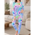thumbnail image 4 of Pastel Rainbow Daisy Pajamas for Women Milk Silk Ultra Soft Sleepwear Long Sleeve Top and Pants Loungewear Set, 4 of 7