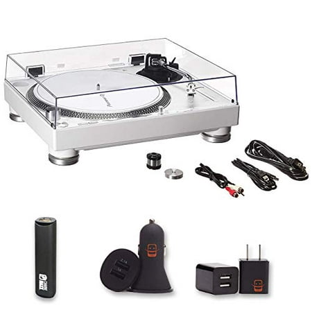 Pioneer DJ PLX-500-W Direct Drive DJ Turntable, White with 2 Year Warranty + PowerBank, USB Car Charger, USB Wall