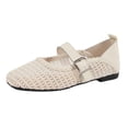 thumbnail image 3 of Women's Mesh Breathable Mary Jane Flats Buckle Square Toe Slip-On Summer Casual Footwear White 38, 3 of 9