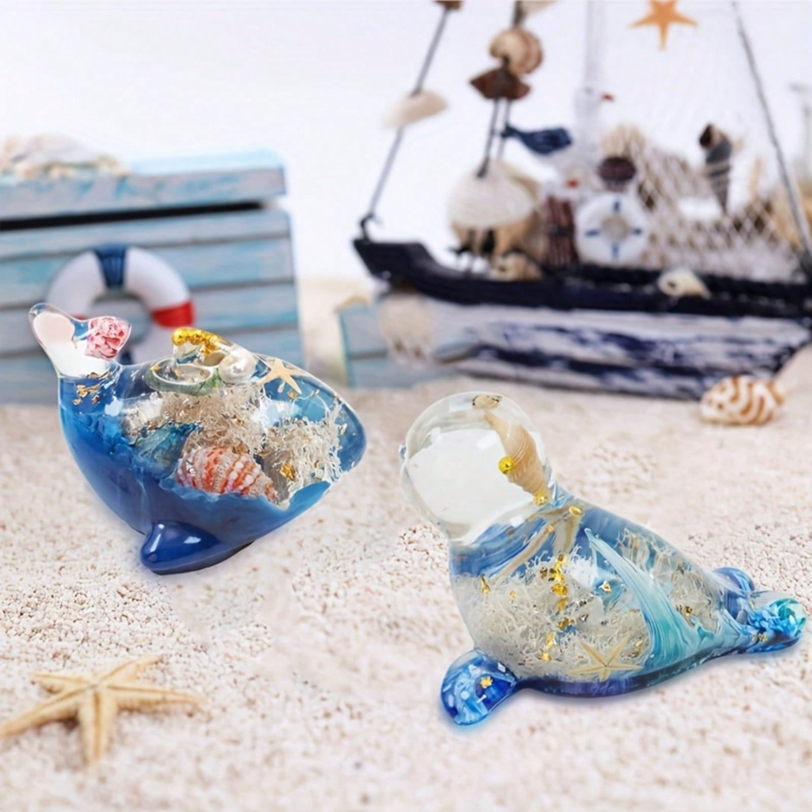 2PCS 3D Animal Resin Mold Silicone, 3D Dolphin Seal Animal Resin Silicone Mold, Epoxy Resin Mold Resin Casting Mold for DIY Resin Crafts Home Decoration Candle Making