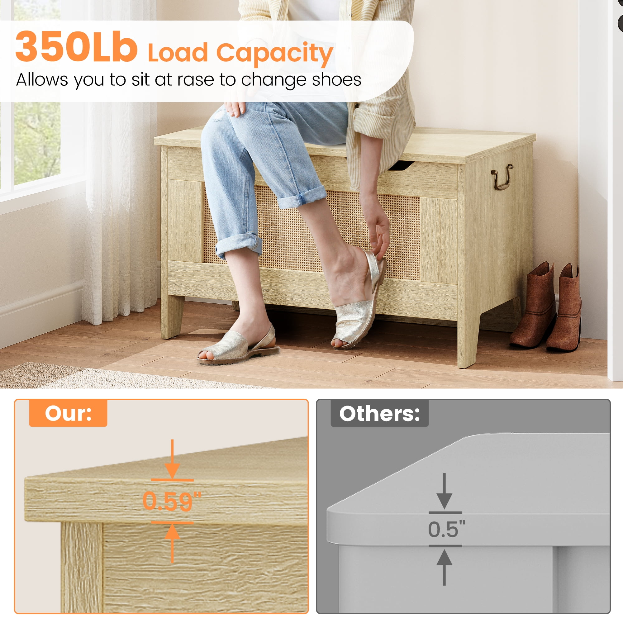 Storage Bench, Wooden Storage Chest with Safety Hinge, Toy Chest With Lids, Toy Box Organizer for Living Room, Playroom