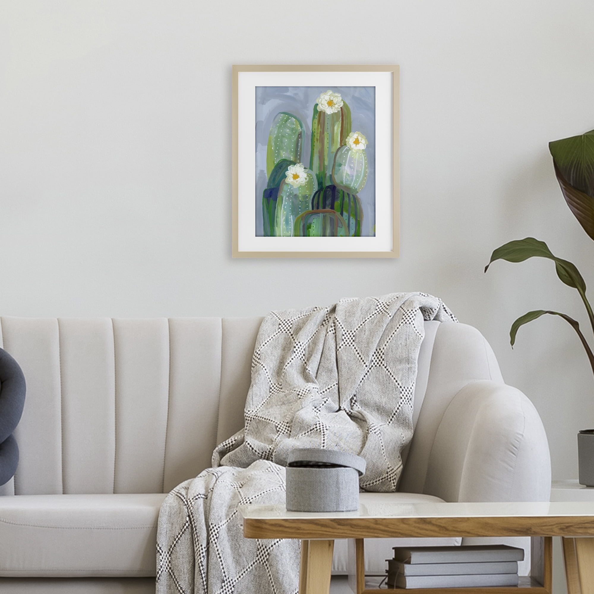 Desert Day Dream Cactus Birch Framed Print Under Glass, design by Ashley Davis