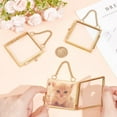 thumbnail image 3 of 6pcs Gold Mini Glass Hanging Frame 2.7x2.7x0.3 Inch Gold Metal Picture Frames Clear Double Glass Floating Frame Hanging Artwork Display Frame Glass Frame for Pressed Flowers Leaf and Artwork, 3 of 6