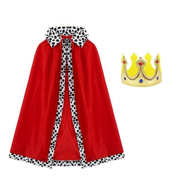 Capa roja de rey para niños adultos, niños, príncipe, corona, capa de terciopelo, cumpleaños, fiesta de Halloween, accesorios de disfraz de cosplay