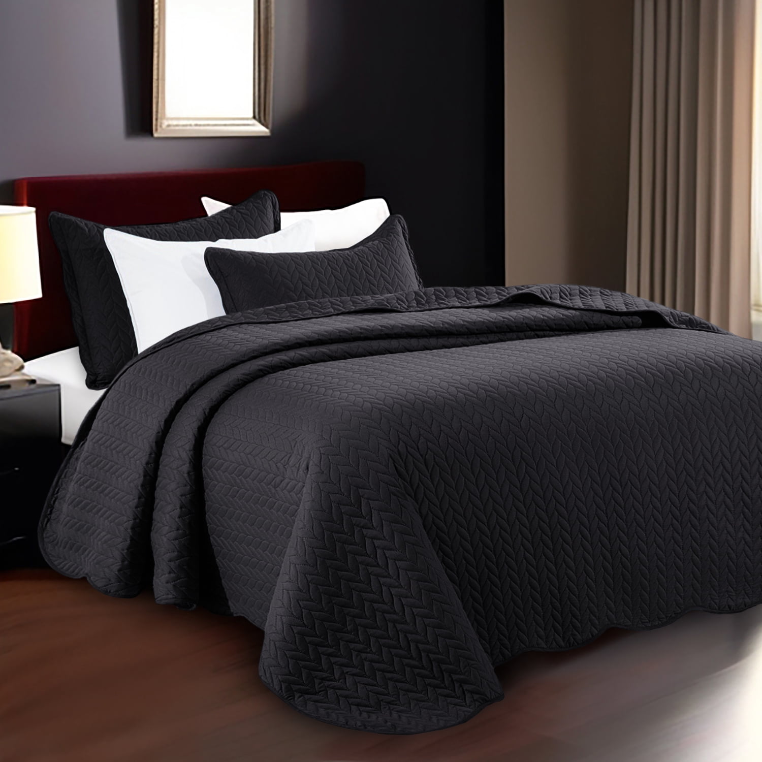 Moonlight20015 2 Piece Quilt Set Lightweight Ultrasoft Microfiber Bedding Black Color Twin