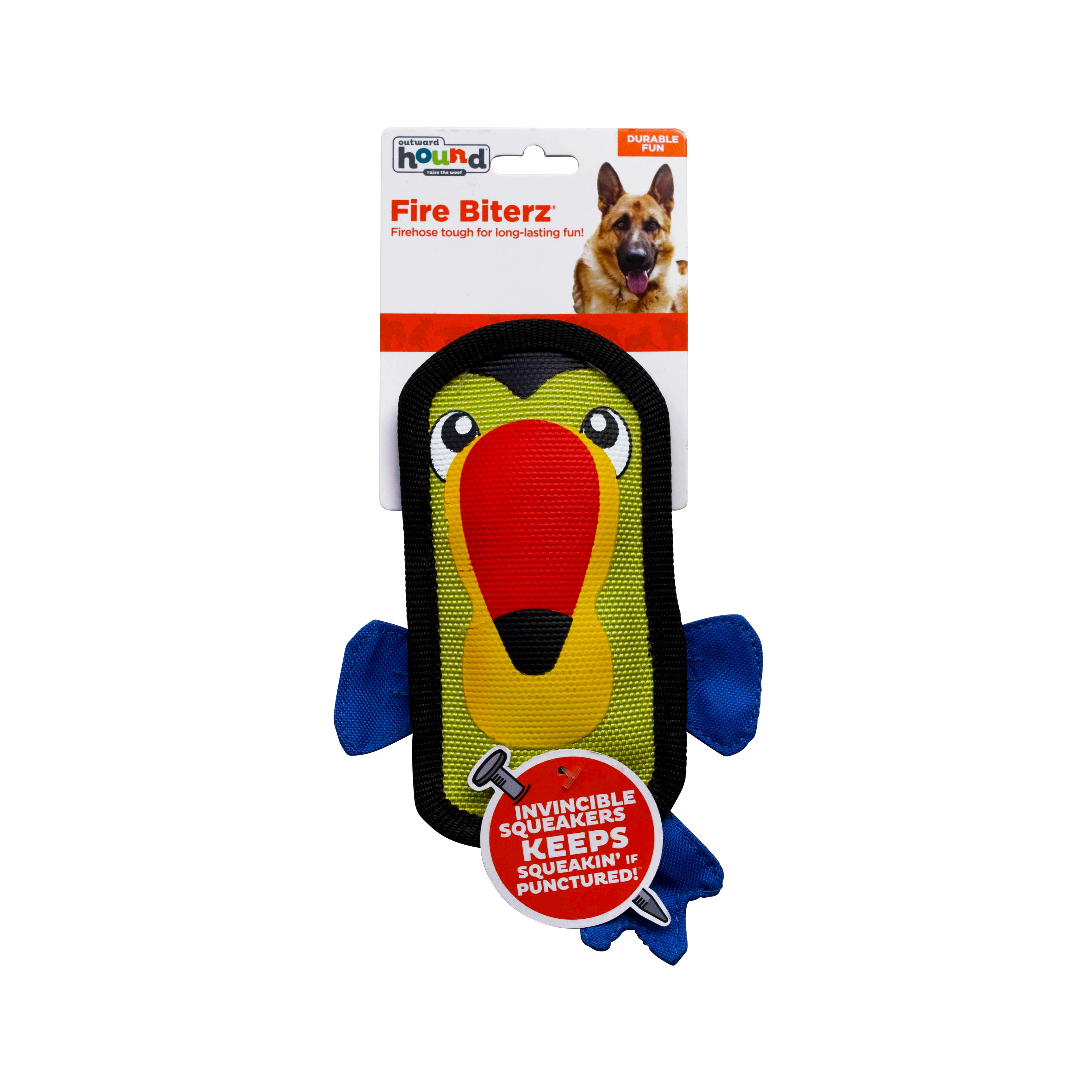Outward Hound Fire Biterz Toucan Plush Interactive Dog Toy, Green, Small