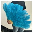 thumbnail image 2 of Feather Fan 13 Bones Big Hand Held Folding Blue Fan for Carnival Performance Dance Fans Party Stage Show Props, 2 of 7