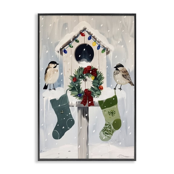 Stupell Industries Rustic Lodge Festive Christmas Birdhouse Black Framed Giclee Art, 12 x 18, by Arlington Prints