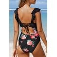 thumbnail image 2 of YAZI Women's V Neck One Piece Swimsuit Ruffled Lace Up Monokini, 2 of 9