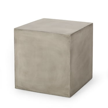 Noble House Quebec Outdoor Cube Concrete Stone Side Table in Light Gray