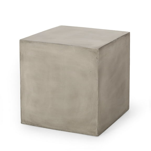 Noble House Quebec Outdoor Cube Concrete Stone Side Table in Light Gray