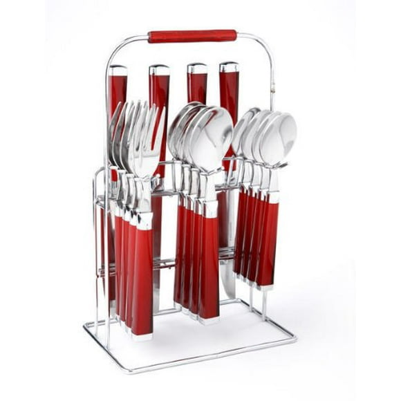 Cambridge Silversmiths Temptation Red 16-Piece Flatware Set Rack