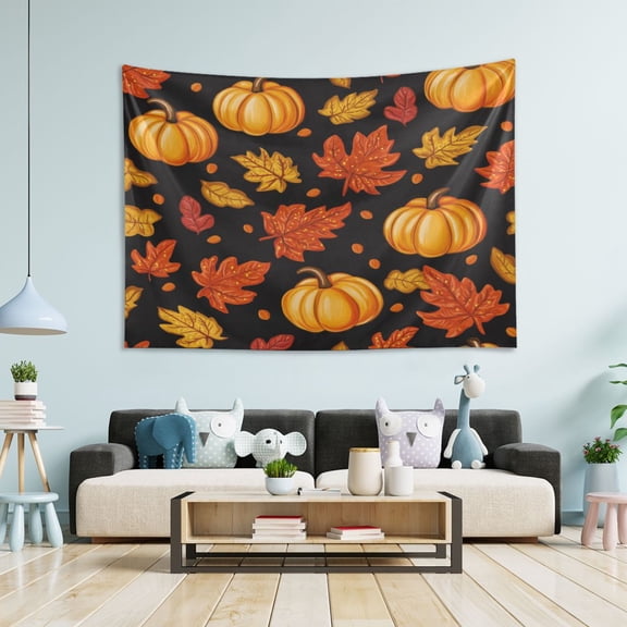WOBOGO Pumpkin Leaf Fall Autumn Tapestry 60×40in Home Living Room Bedroom Wall Hanging Ornaments