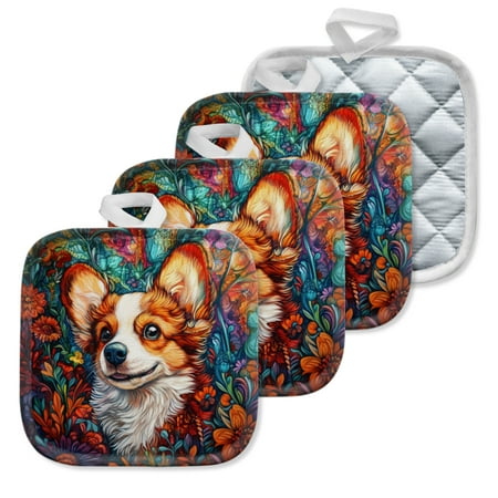 

4Pcs Pot Holder for Kitchen Cute Corgi In The Flower Fields Composition Square Heat Resistant Hotpads 8x8in Non Slip Dirt-Proof Kitchen Cook Oven Potholders Machine Washable