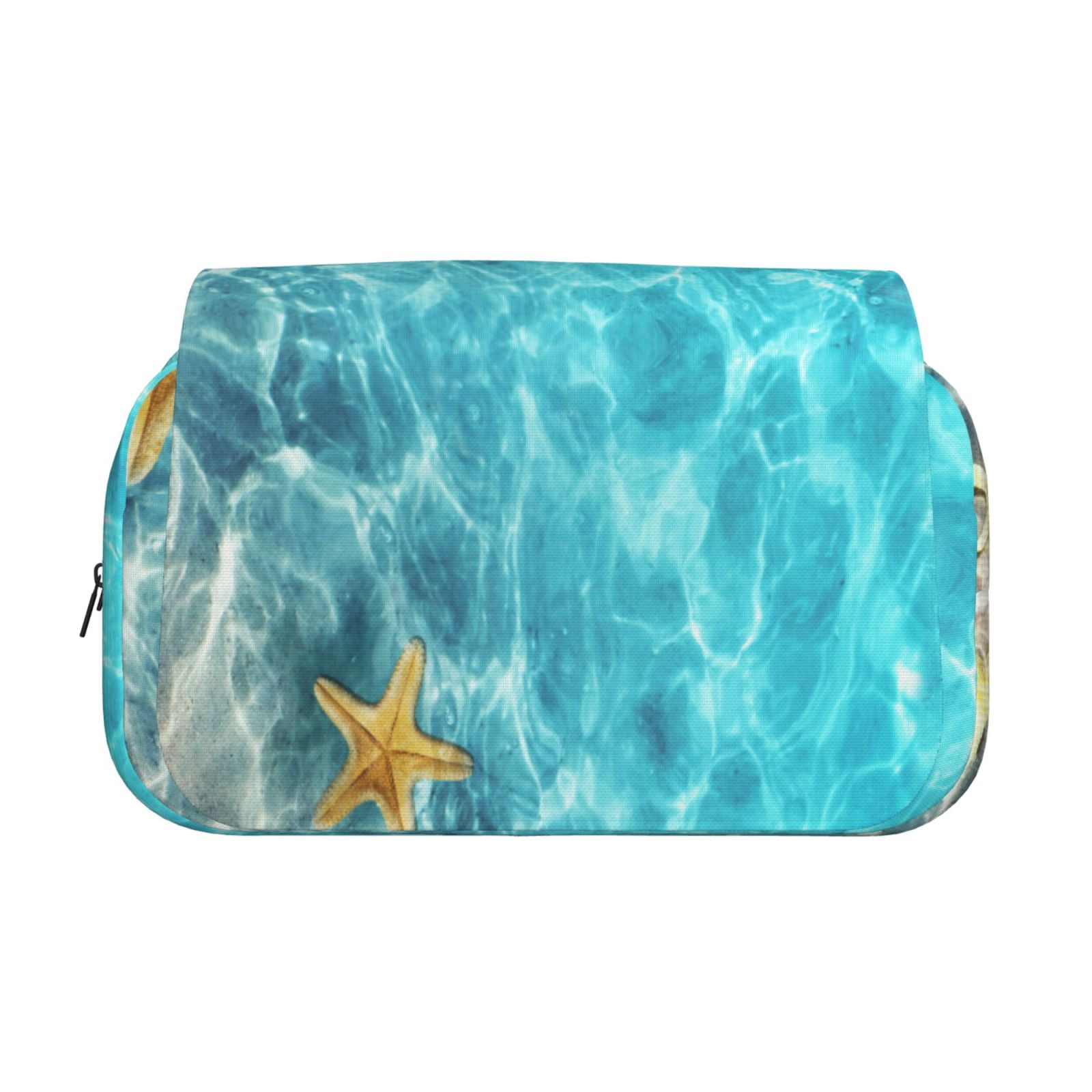 Rateoe Coral And Seashell On The Beach Pattern Double Clamshell Pen Case, Storage Organizer with Two Zipper Compartments– Holds Up to 50 Pencils & Pens