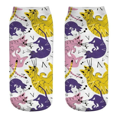 

ZMHEGW Socks For Women 3D Novelty Crazy Funny Cat Ankle Cute Colorful Cartoon Low Cut Short Socks For Women