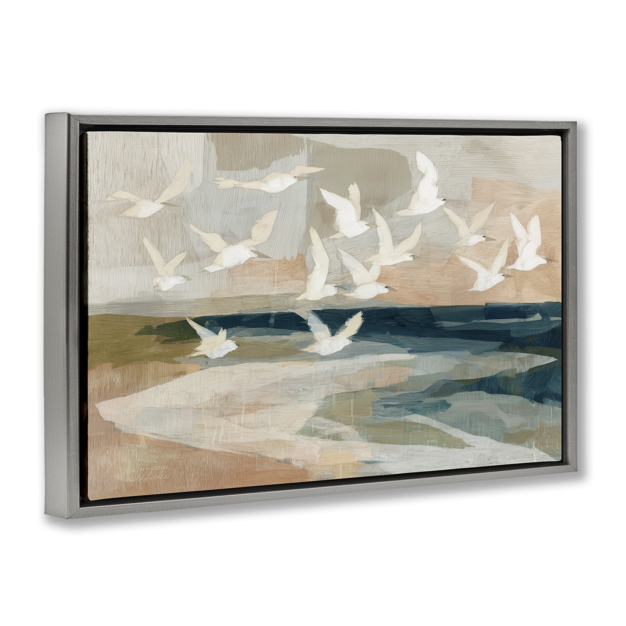 Stupell Industries Birds in Flight Over Water Gray Framed Floater Canvas Wall Art, design by Chromatic Storm Studio