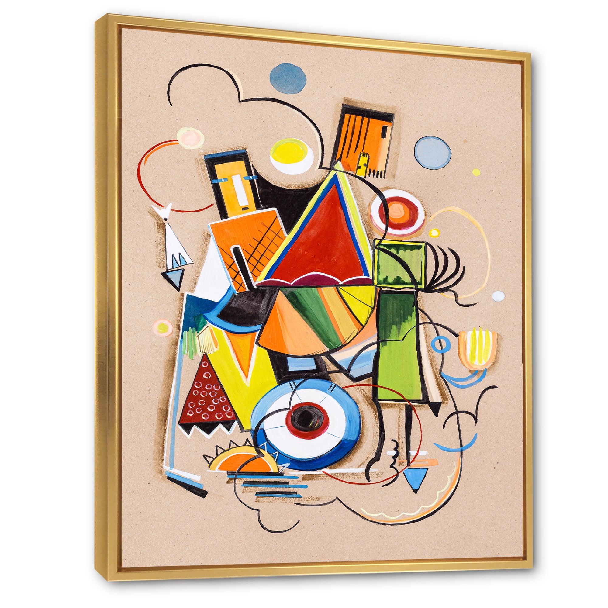 Designart 'Abstract Compositions Of Colored Geometric I' Modern Framed Canvas Wall Art Print