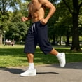 thumbnail image 6 of Guluxicc Men's Athletic Pants with Pockets Elastic Waist Drawstring Straight Leg Cropped Trousers for Running Everyday Gym Workout Wear Summer Casual Outfits, 6 of 8