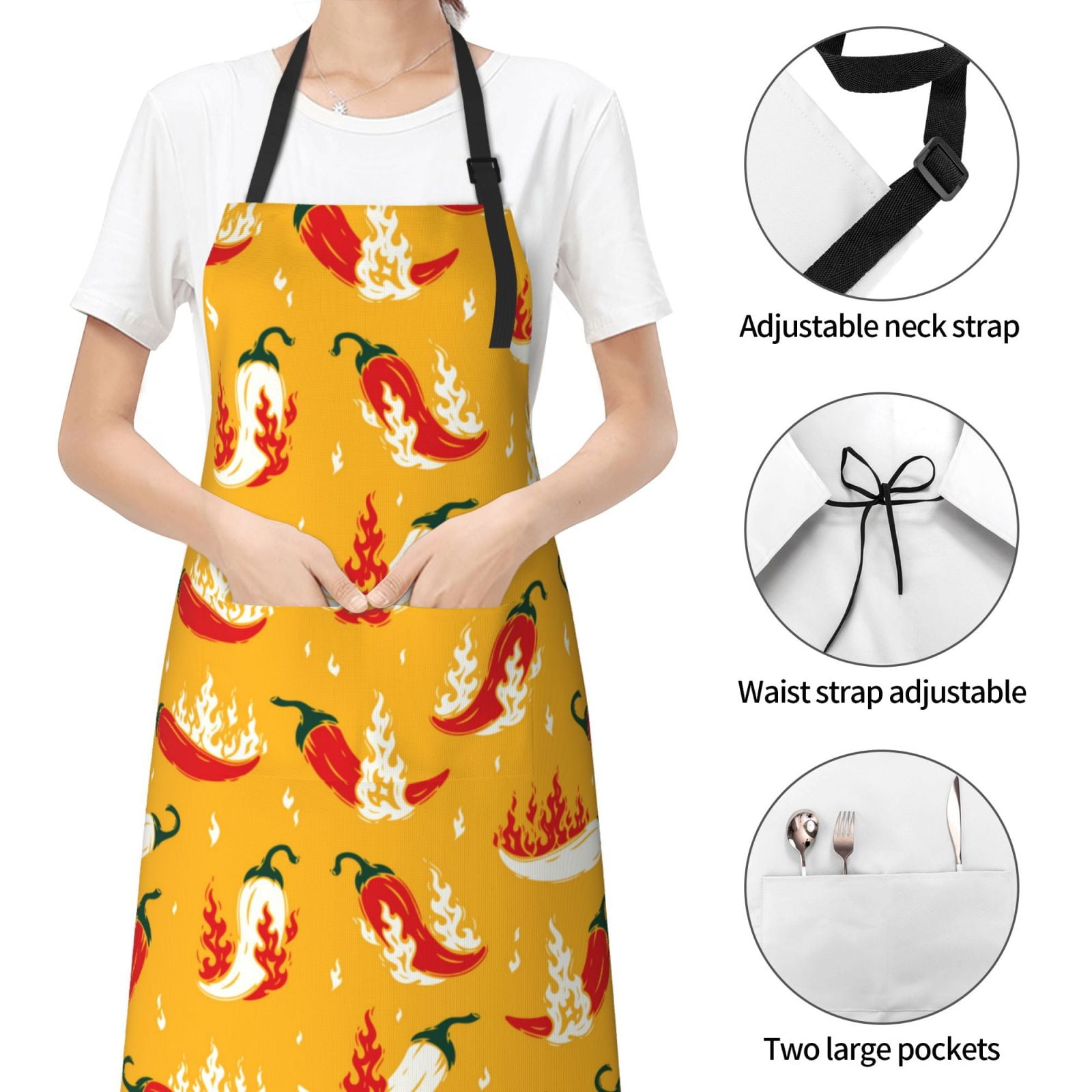 Kdxio Hot Chilli Apron with Pockets Adjustable Kitchen Aprons for Men Women Waterproof Aprons for Cooking,Drawing,Crafting, Baking Household Cleaning