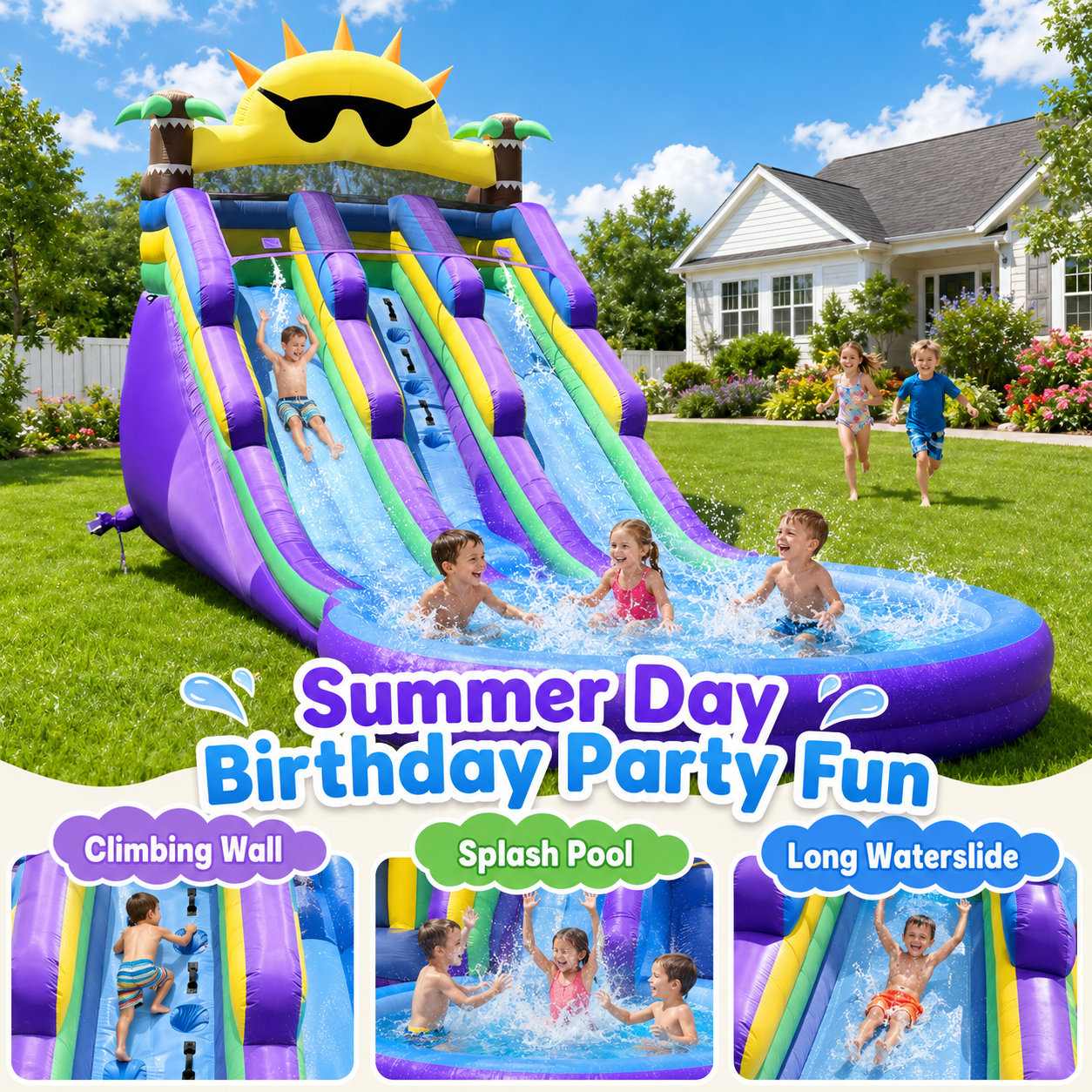 21FT Inflatable Double Water Slide with Splash Pool & Air Blower, Oxford Fabric Wet & Dry Backyard Water Slide for Kids & Adults