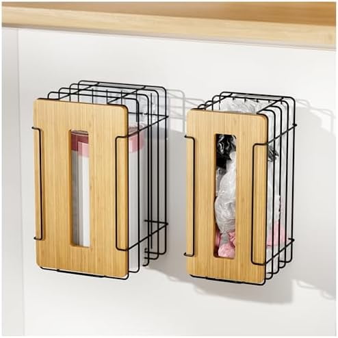 2 Pack Grocery Bag Holder for Plastic Bags - Wall Mount Kitchen Plastic Bag Holders for Grocery Bags - Bag Holder for Kitchen,Under Sink,Pantry and Garage,Black