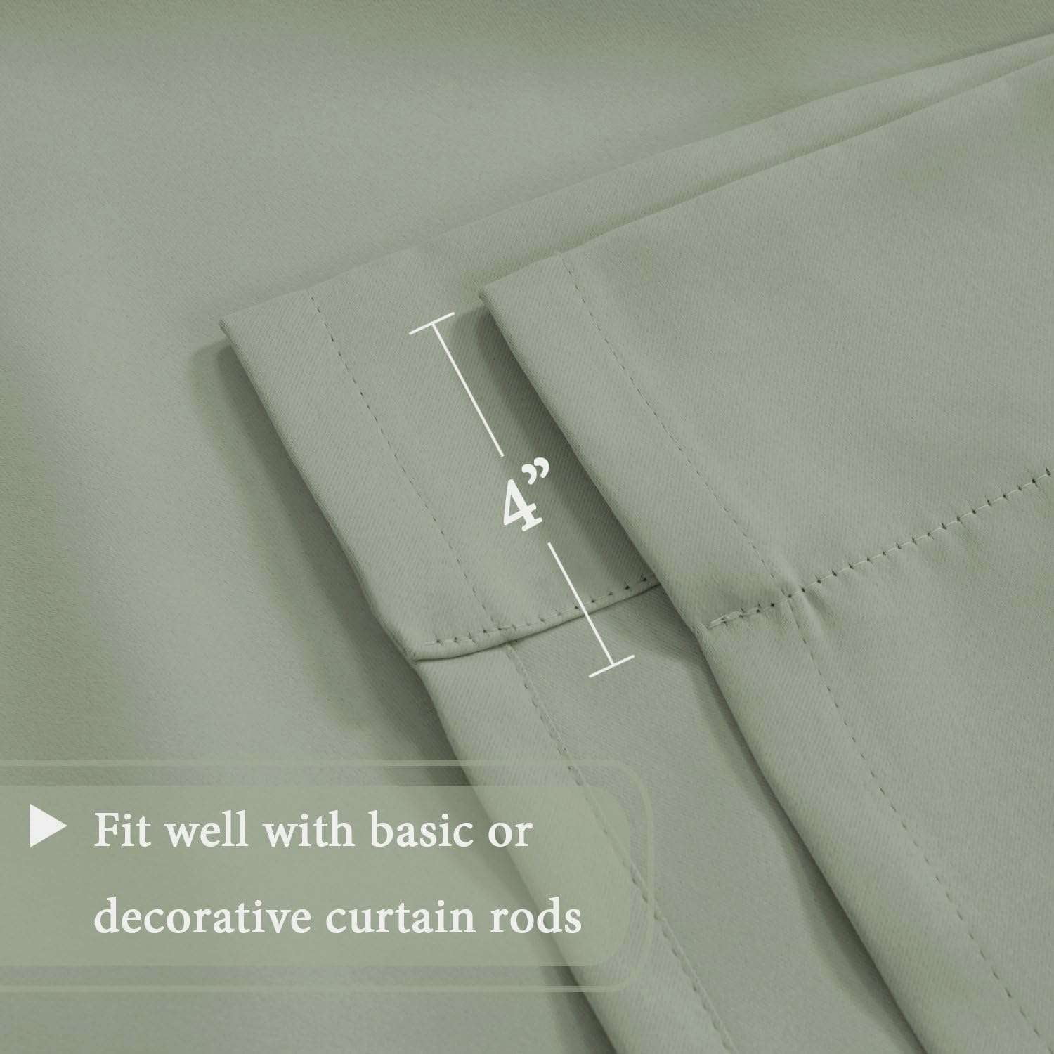 Turquoize Tie-Up Blackout Kitchen Curtains, Thermal Insulated Rod Pocket Window Shades, Light Sage, 42 x 63 in, 2 Panels