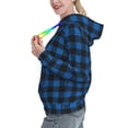 thumbnail image 3 of Yiaed Blue Black Plaid Print Womens Casual Hoodies Crew Neck Long Sleeve Sweatshirts With Pocket Pullover Tops Women's Hooded Sweatshirt-Medium, 3 of 5